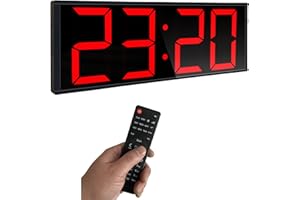 ETEBRG 17.3'' Huge Digital Wall Clock, Home Gym Interval Workout Timers, with Countdown, Stopwatch, 7-Color Light, 8-Alarms, Calendar/Temperature Display, for HIIT/Tabata/FGB/EMOM (Red)