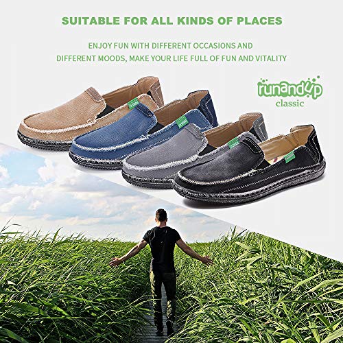 BEFAiR Mens Canvas Shoes Vintage Breathable Slip on Loafers (10.5 D(M) US, Grey)