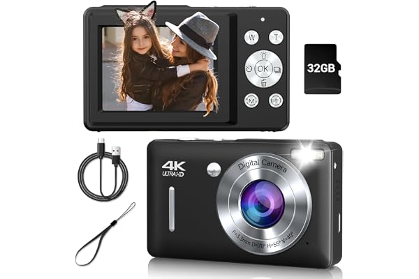 Digital Camera, 44MP Compact Camera, FHD 1080P Point and Shoot Digital Cameras with 16X Zoom, Face Detect, Smile Capture, Anti Shake, for Boys Girls Teens Gifts(Black)