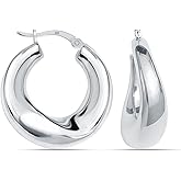 LeCalla Real 925 Sterling Silver Hoop Earrings | Women's Chunky Statement Twisted Hoop Earrings | Lightweight Click-Top Earring Hoops | Italian Design Shrimp Earring for Jewelry Gifts