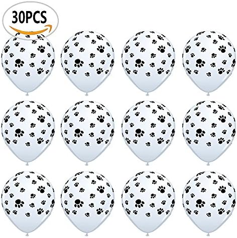 Ureca 30Pcs White Latex Balloons With Black Paw Prints,12 Inch