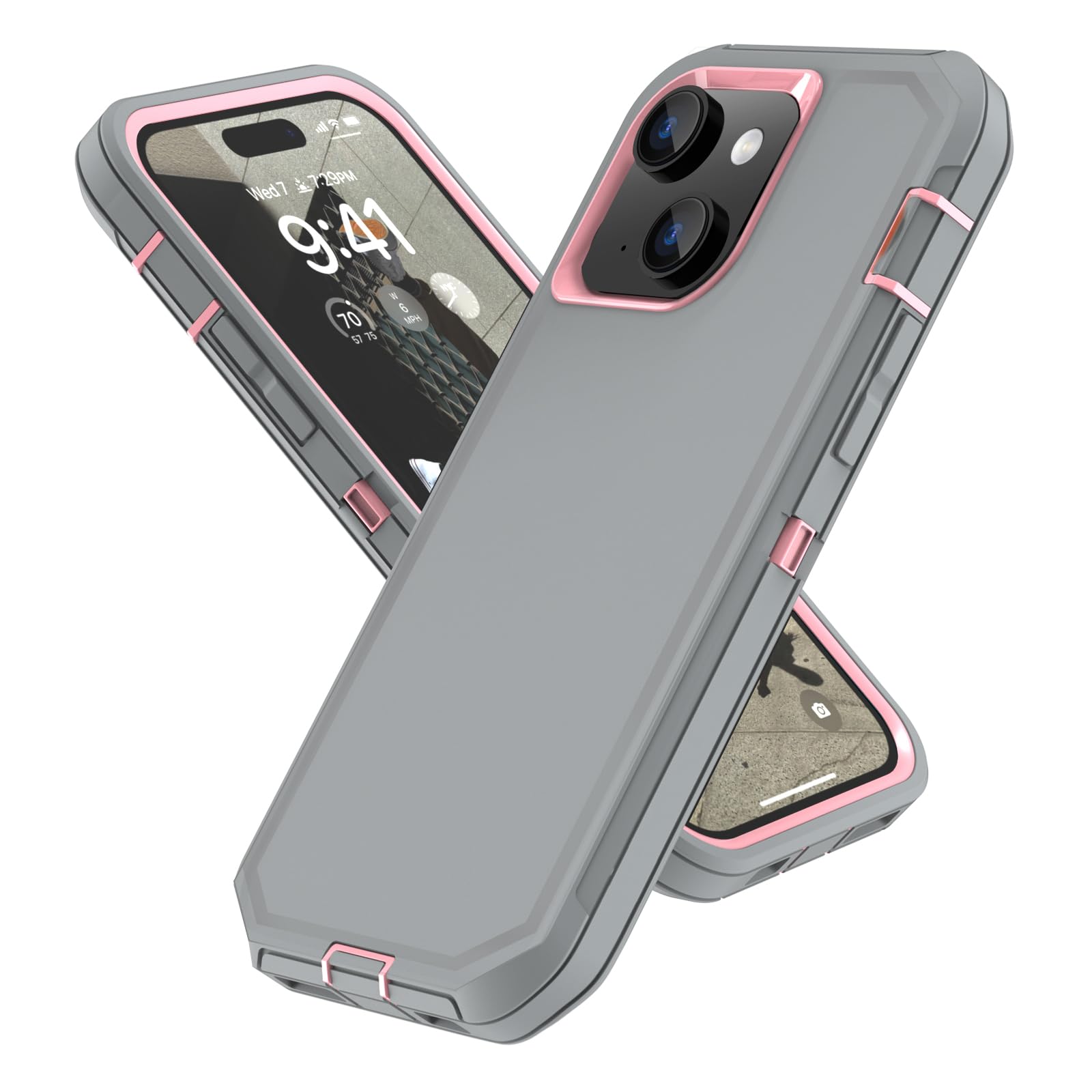 Sansunto for iPhone 13 Case, Phone Case for 15 & 14, Protective Heavy Duty Shockproof 3 in 1 Silicone Rubber Cover, Rugged Hybrid Durable Phone Case for iPhone 6e in 6.1 Inch