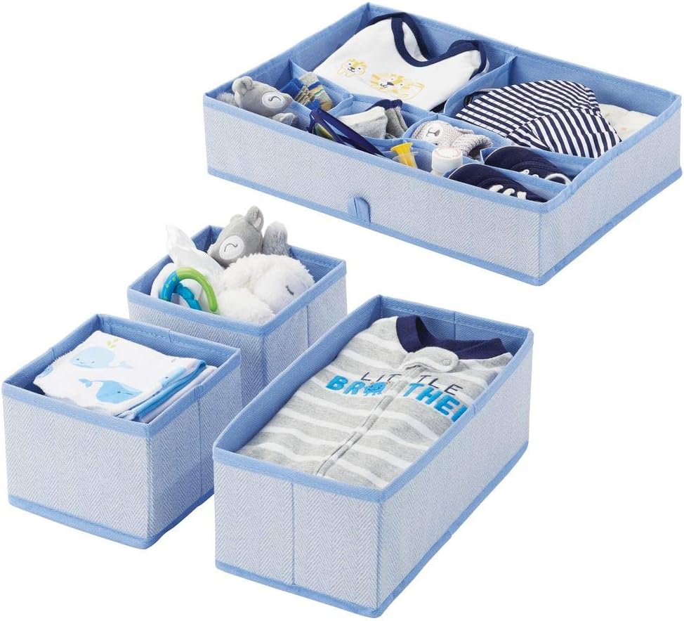 mDesign Set of 4 Children's Room Storage Boxes Fabric Storage Bins