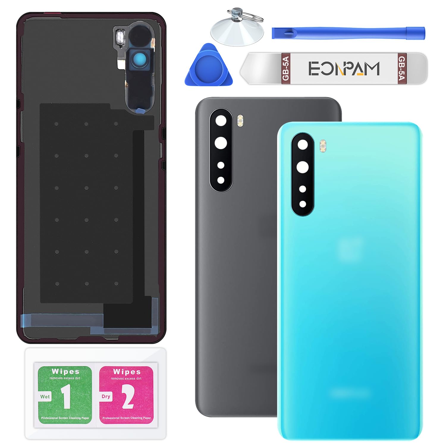 Eonpam Back Cover Glass for OnePlus Nord Rear Glass Replacement with Camera Glass + Repair Kit Genuine Rear Housing (Blue Marble)
