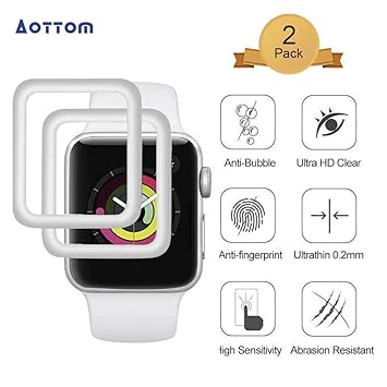 [2 Stück]Aottom Kompatibel Apple Watch 38mm Schutzfolie Glas Apple Watch Series 3 Displayschutz Schutz iWatch 2 38mm Screen P