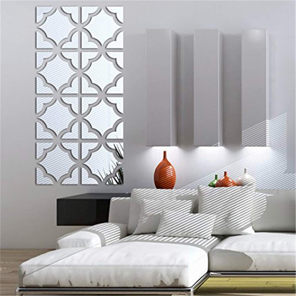 3D Mirror Wall Stickers, Acrylic Square Geometric Pattern DIY Art Decals, Self Adhesive Mirror Plastic Wall Sheet Tiles Home Decoration for Living Room Bedroom Stair Walls Decor (Square- 8pcs)