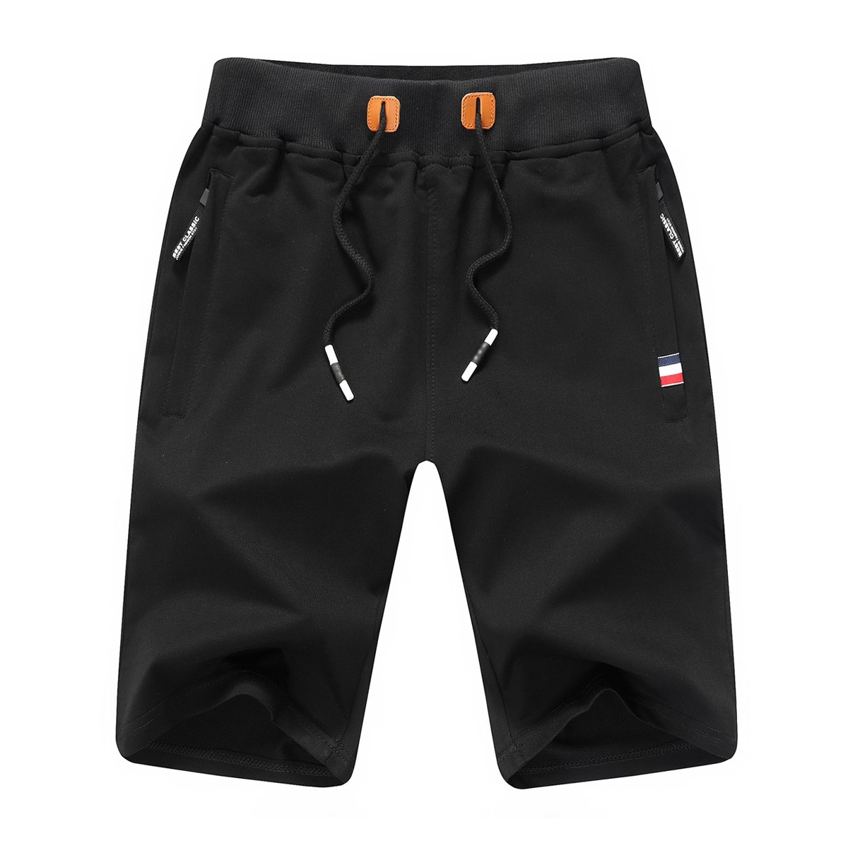 JustSun Sport Shorts Herren Kurze Hose Sommer beiläufig Baumwolle Elastische Taille Sweat Shorts Schwarz Small