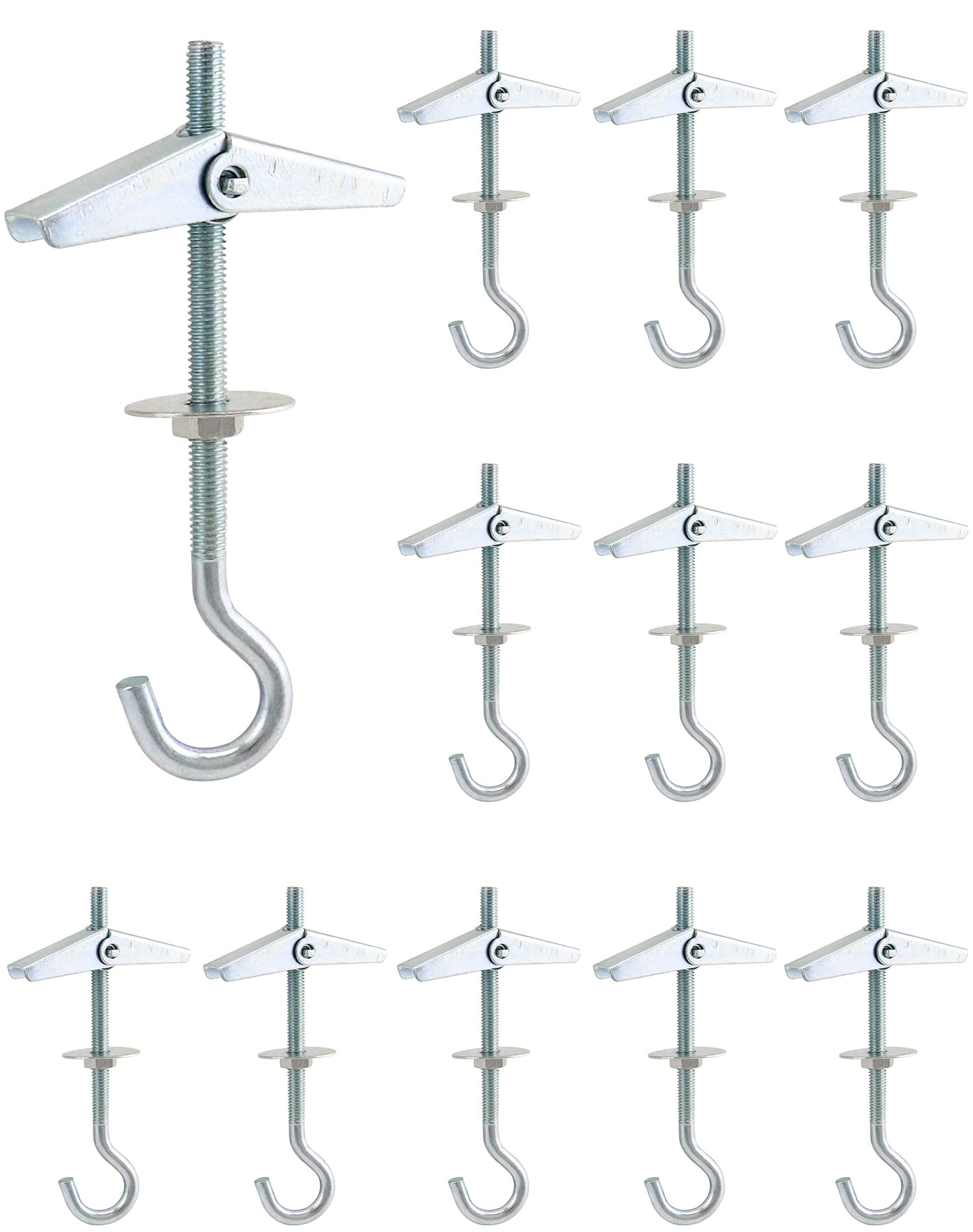 QWORK® 12 Piece Ceiling Hooks, M5x90mm, Carbon Steel Wing Spring Toggle Hooks, for Hanging Plants Fixed Anchor Hooks for plasterboard Ceilings