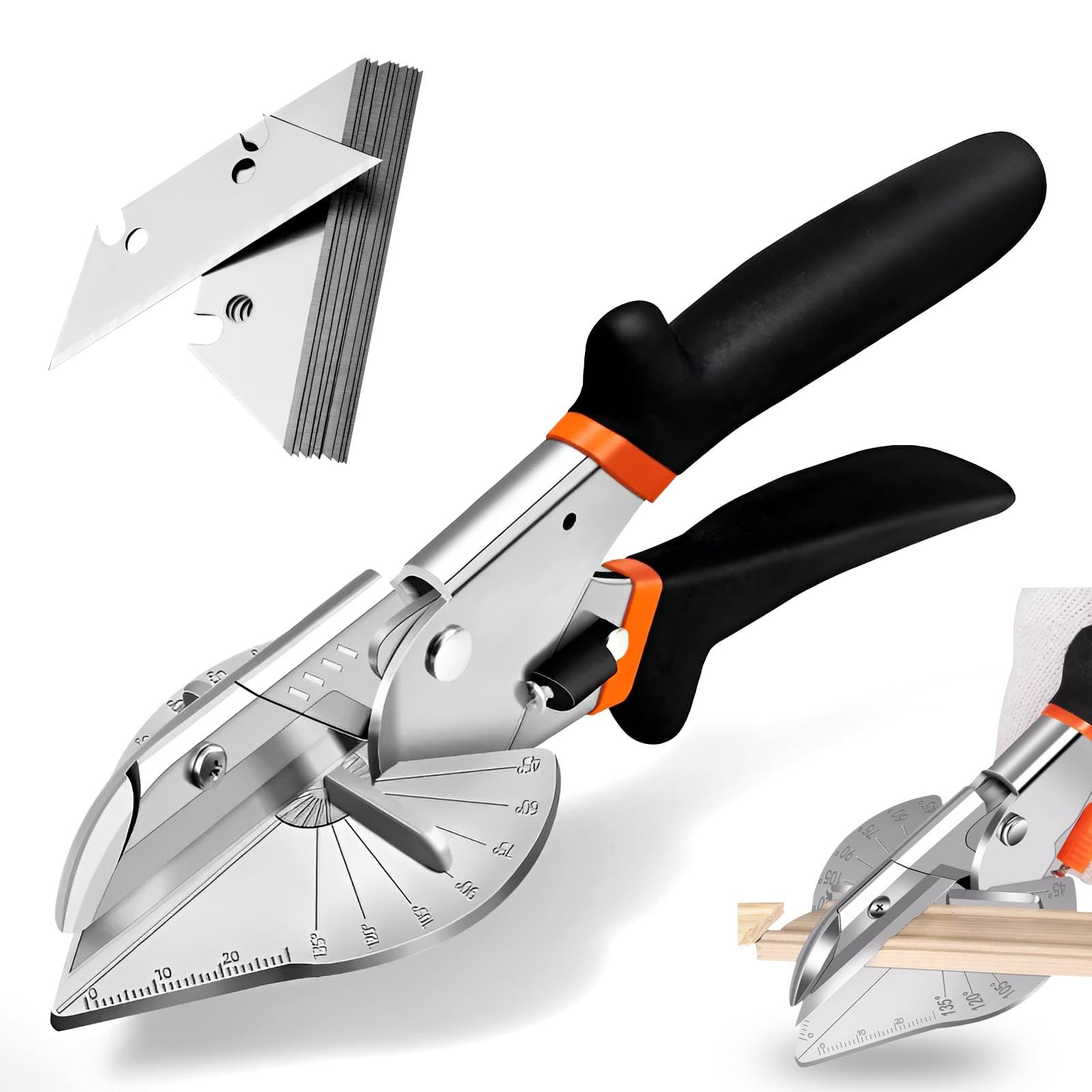 Miter Shears, 45 to 135 Degree Multi Angle Trim Cutter Quarter Round Cutting Tool with 10PCS Spare Blades Adjustable Hand Tools for Cutting Plastic Wood PVC
