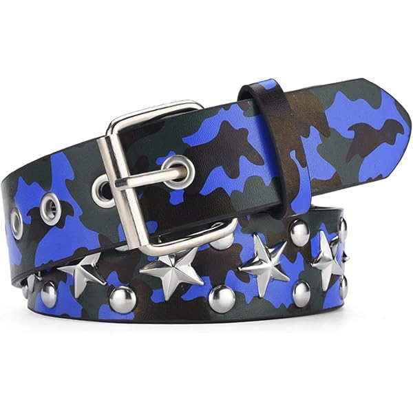 CWCYYDSYY Star Studded Rivet Camouflage Belts Y2K Punk Hip Hop