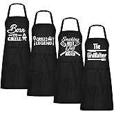 Mepase 4 Pcs Funny Grilling Aprons for Men Adjustable BBQ Grilling Cooking Chef Apron with 2 Pockets Grill Aprons Father Day Gifts for Husband Dad