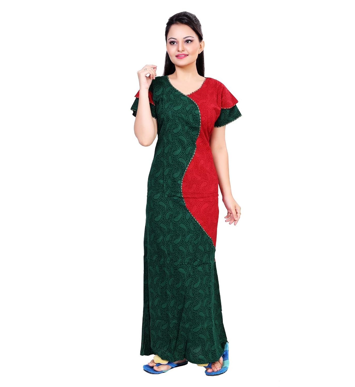 bailey women's cotton night dress(40652-11-34_green and red_free size)