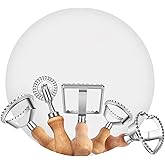 Ravioli Cutter Stamp Maker and Pasta Roller Wheel Cutter Set, Round Square Shape Fluted Press Mold with Wooden Handle for Kitchen Ravioli Machine (5 Set)