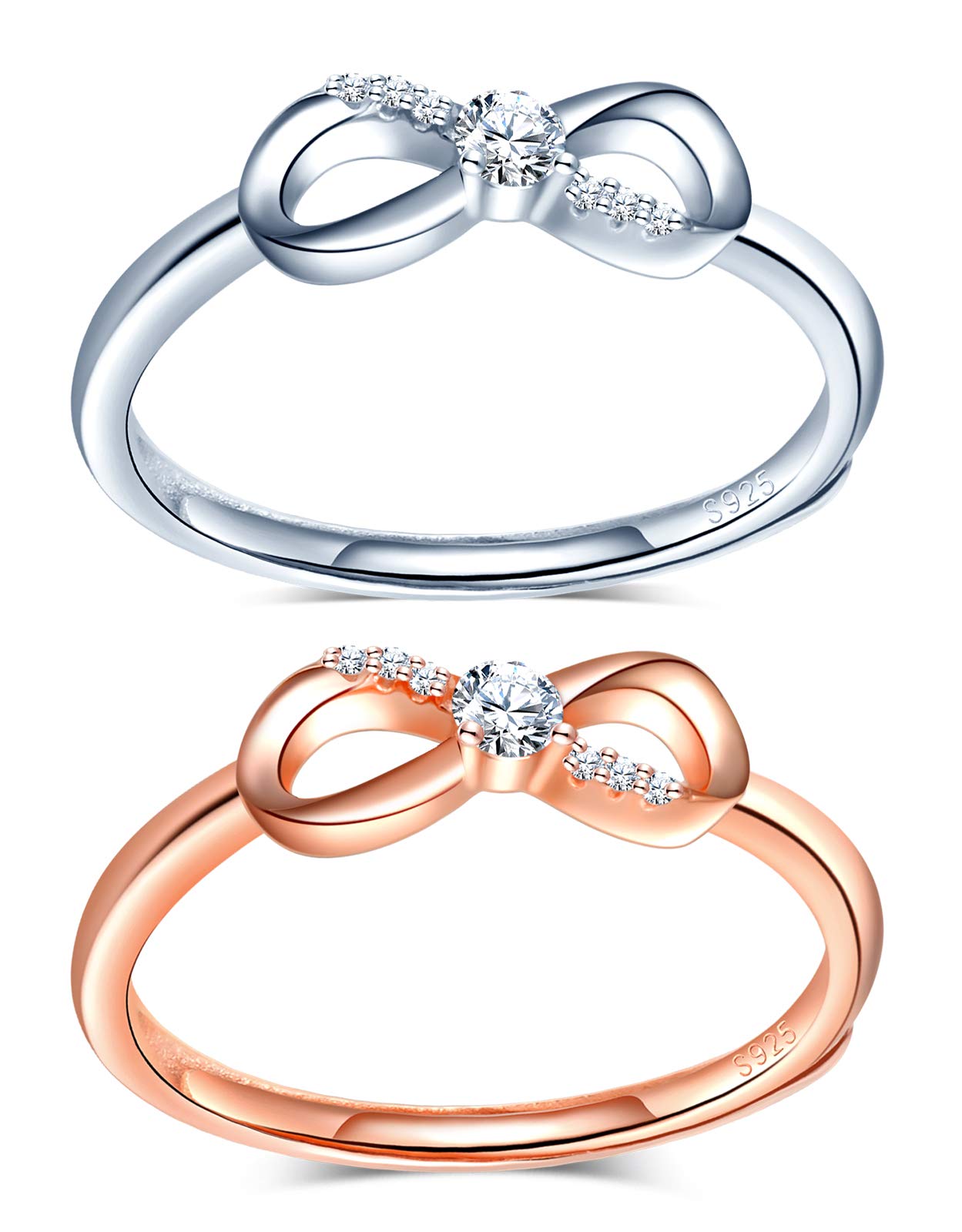 INFINIONLY Women's girl's Open Ring, 925 sterling silver adjustable ring, infinity symbol ring, Inlaid zircon, Wedding ring, engagement ring