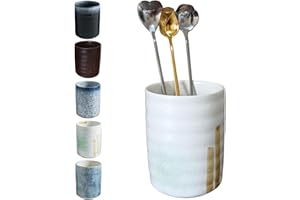 TOPYOKK Stoneware Coffee Bar Utensil Holder Tea & Coffee Spoon & Stirrer Holder for Stir Stick Straw Teaspoon Holder Spoon Cu