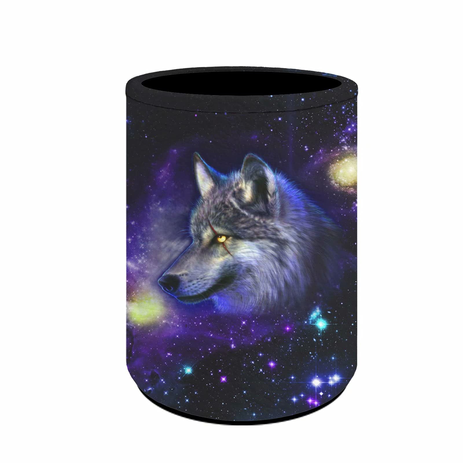 chaqlin Blue Galaxy Wolf Pen Holders, PU Leather Pencil Cup for Women Men,Cool Office Pen Organizer Control Storage Box Durable Pen Pot Boys Girls School Pen Case