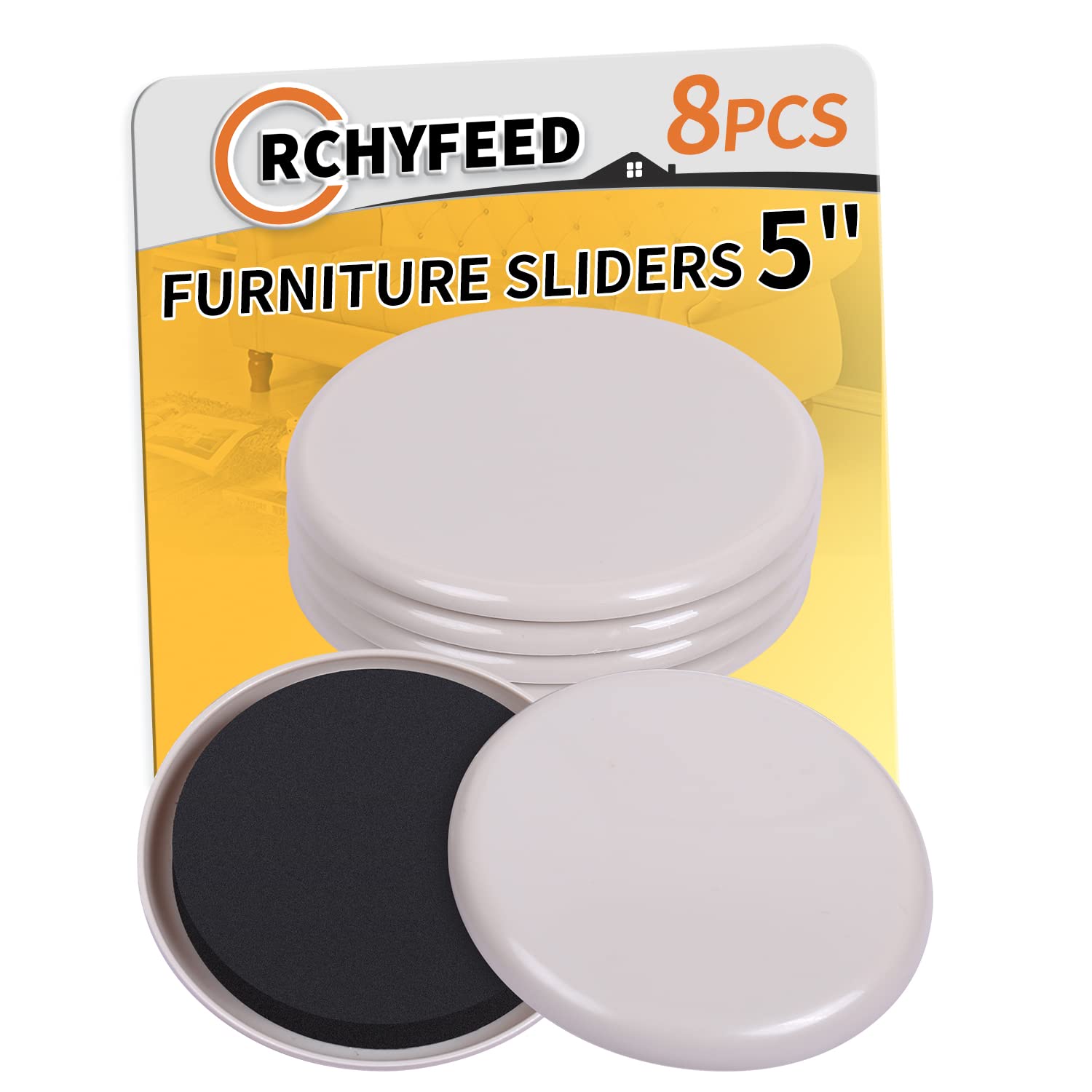 RCHYFEED Furniture Slider for Carpet 5 inch, 8 Pcs 127mm Furniture Sliders and Gliders Heavy Duty, Furniture Pads for Effortlessly Moving Heavy Furniture, Protecting Carpets and Floor Round