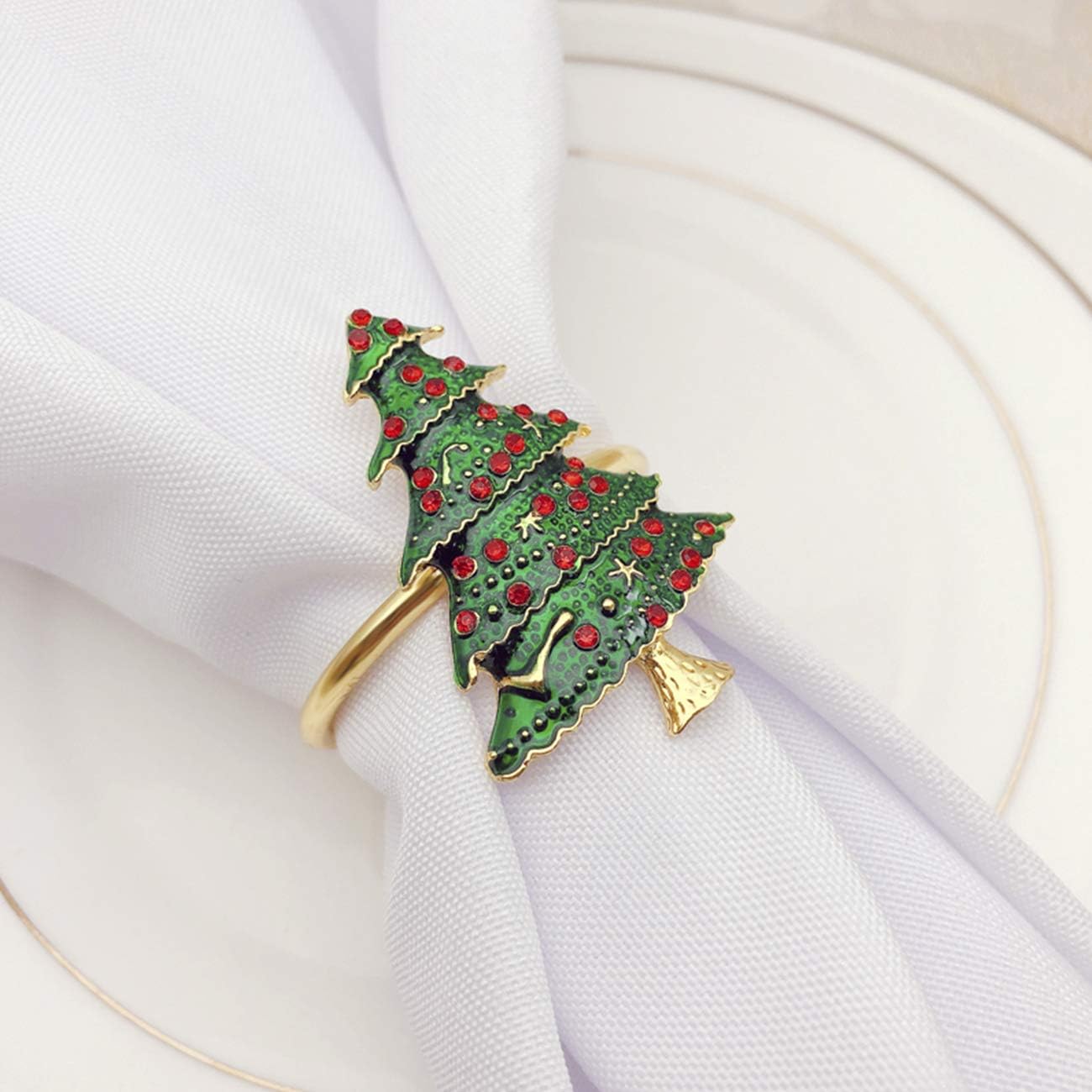ZeeDix Set of 6 Green Chirstmas Tree Napkin Rings for Christmas Dinning Table Setting-Wedding Receptions, Christmas, Thanksgiving and Home Kitchen for Casual or Formal: Kitchen & Dining
