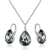 XUPING Birthstone Jewelry Set Necklace and Earrings Teardrop Pendant Crystal Set Gift for Women Wedding Party Accessories