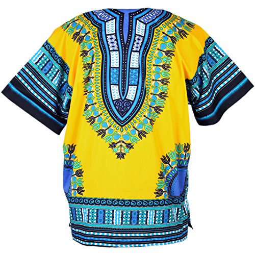 African Dashiki Cotton Mexican Poncho Hippie Tribal One Size Fits Most Yellow ad033y - Image 3