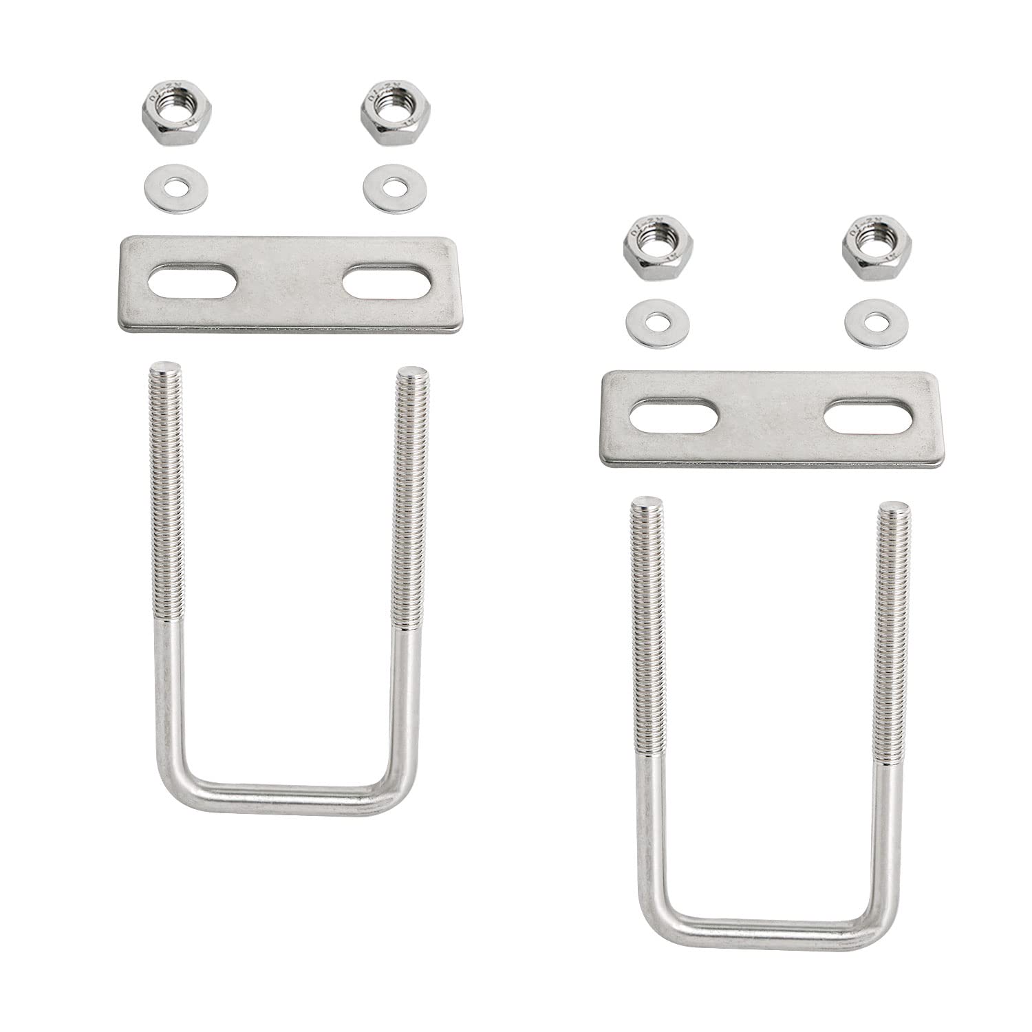 Aopin Square U-Bolt 1.779"(45mm) Inner Width U Bolts Brackets 304 Stainless Steel M8 with Nut, Plate, Washer for Car/RV/Trailer Bumper,2 Sets
