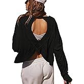 LASLULU Womens Open Back Long Sleeve Workout Tops Athletic Shirts Boat Neck Casual Running Tee Y2k Yoga Gym Tops