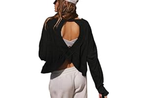LASLULU Womens Open Back Long Sleeve Workout Tops Athletic Shirts Boat Neck Casual Running Tee Y2k Yoga Gym Tops
