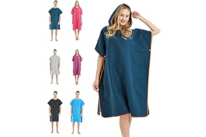 CAREWORX Microfiber Surf Beach Wetsuit Changing Towel Bath Robe with Hood -One Size Fit All (Navy Blue)