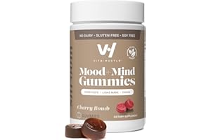VitaHustle Super Mushroom Mood + Mind Focus Gummies, Lions Mane Mushrooms, Reishi, Chaga, Cordyceps, Vegan, Low Sugar, Non GMO, Cherry Flavor, 50 Count
