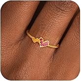 AIBELOPY 925 Sterling Silver Heart Rings for Women Mother Daughter Rings Friendship Rings 14K Gold Plated Pink Cubic Zirconia Ring Promise Rings for Her Jewelry Christmas Gifts