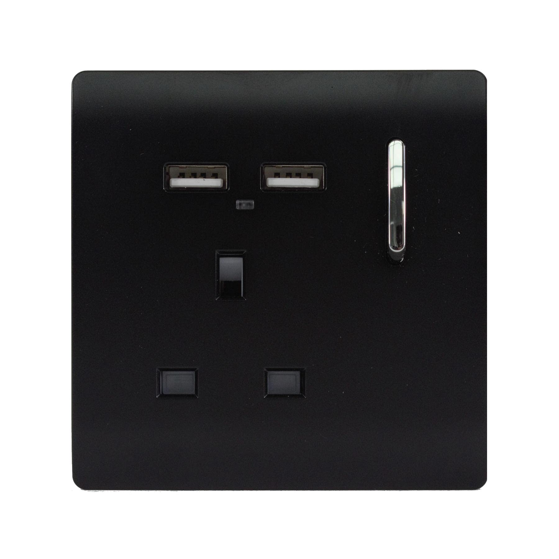 Trendi 1 Gang Single Switched Screwless Artistic Modern Glossy 13 Amp 2x Type A 2.1A USB Charging Port 13A Wall Outlet Plug Socket in Matt Black - ART-SKT13USBMBK