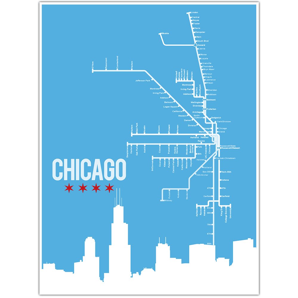 Chicago L Train Map Wall Art Poster