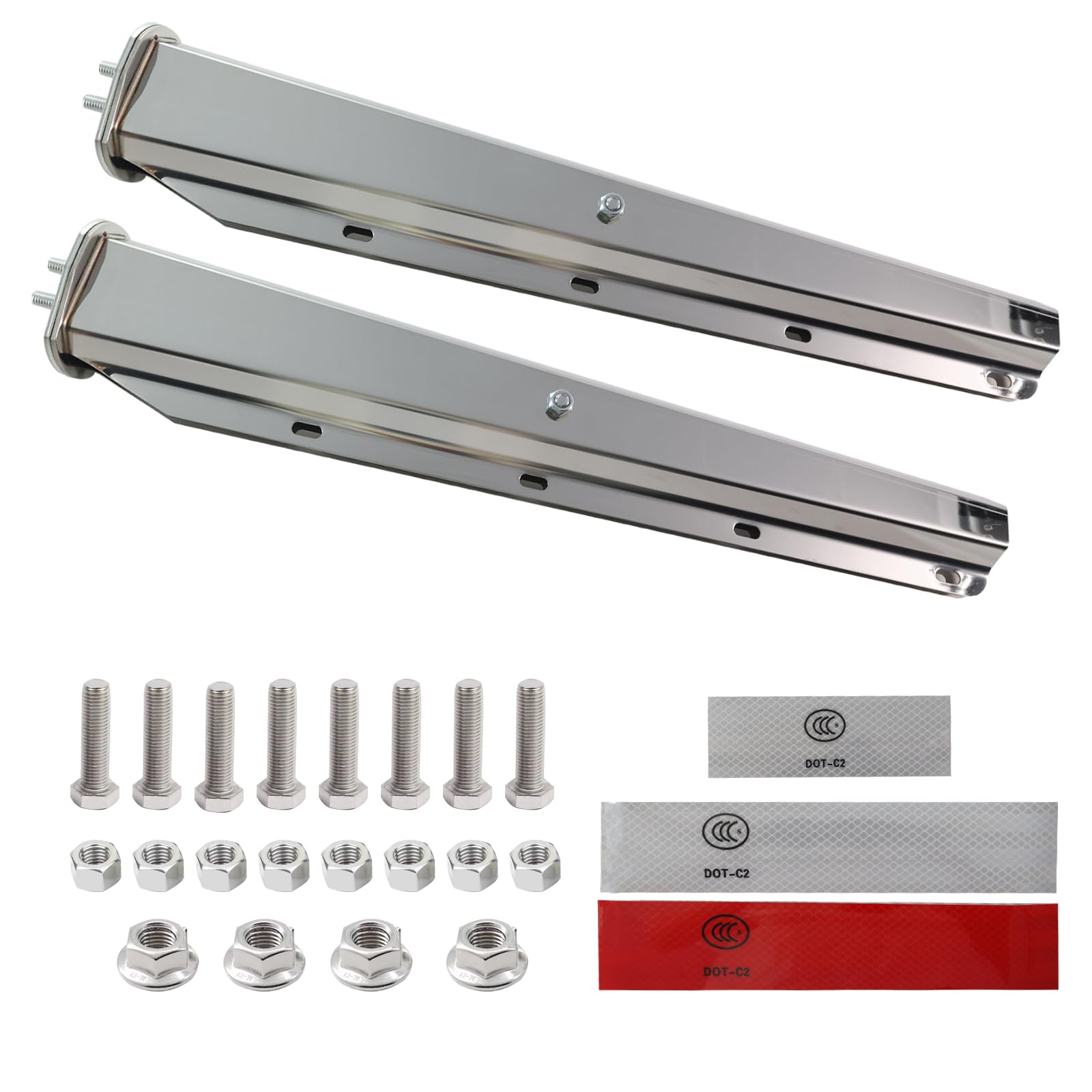 Photo 1 of TAIROD 2 Pack Stainless Steel Heavy Duty Straight Spring Loaded Mud Flap Hanger Bracket Mudflap Holder Set for Semi Trucks 1-1/8" Bolt Spacing 29.5" Length with Reflective Tapes