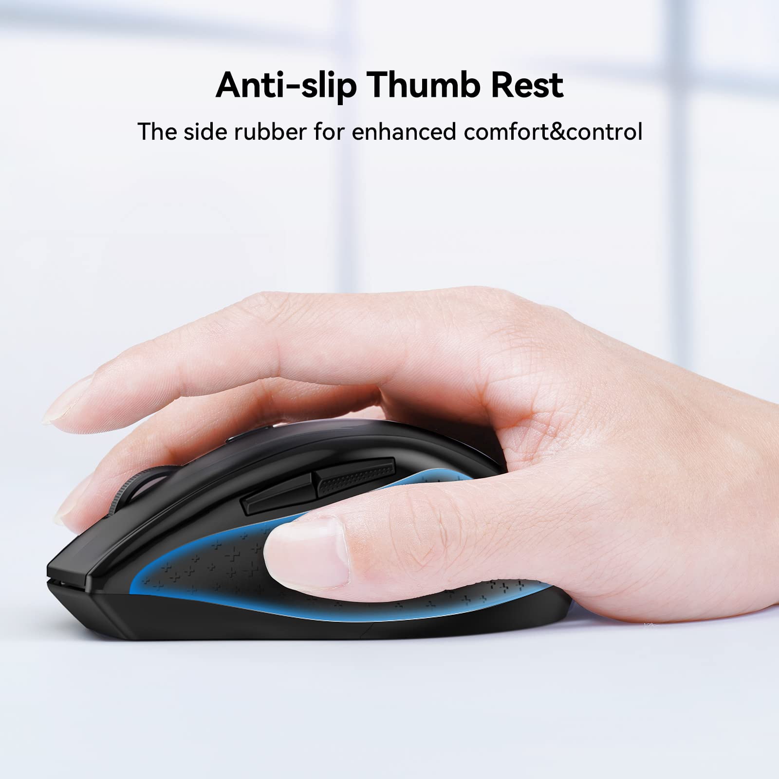 TECKNET Silent Maus Kabellose, 4800DPI 2.4GHz Leise Funkmaus mit Nano Empfänger, Side Control, Ohne Klickgeräusche, 6 Verstellbare DPI Level, Sechs Knöpfe Wireless Maus für Büro Zuhause, Schwarz 6