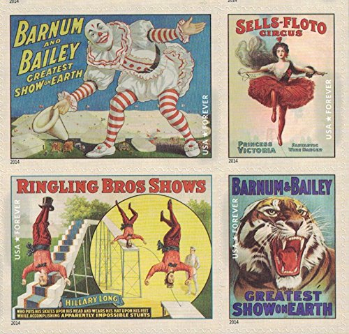 USPS Vintage Circus Posters, Forever U.S. Postage Stamps, Sheet of 16