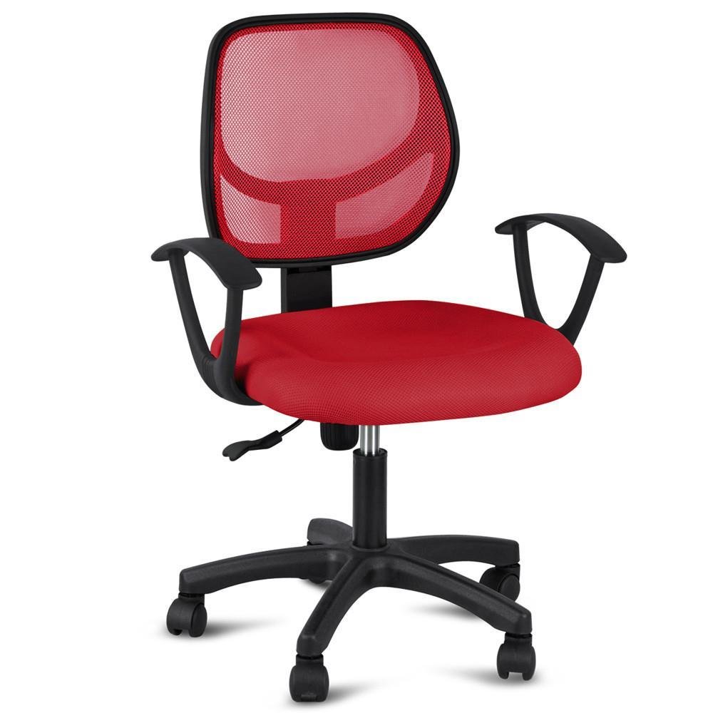 Topeakmart Adjustable Swivel Computer Desk Chair with Arms Seating Back Rest Fabric Mesh (Red)