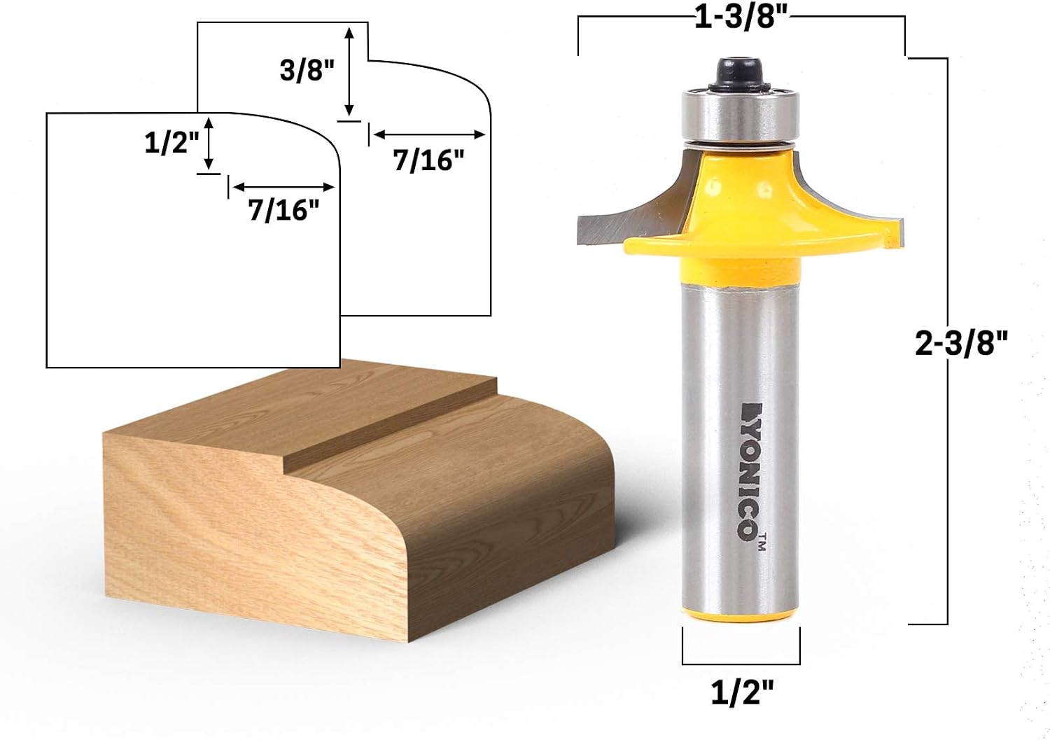 Yonico 13139 - Table Edge Router Bit, Thumbnail - Diameter: 1-3/8", Cutting Depth: 7/16" - 1/2" Shank, 1/2 Inch - Image 3