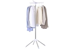 CASAMAYA Clothes Drying Rack Foldable, 59 inch Tripod Laundry Drying Rack Indoor with Rotating Clothes Rail for 27 Pieces of Clothes, Space Saving, Stainless Steel, White and Silver CDR001W01