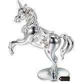 Matashi Chrome Plated Crystal Studded Silver Unicorn Ornament | Tabletop for Home Office D&eacute;cor