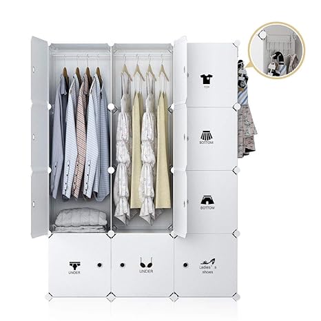 George Danis Portable Wardrobe Closet Armoire Plastic Dresser Bedroom Cube Storage Organizer White 18 Inches Depth 3x4 Tiers