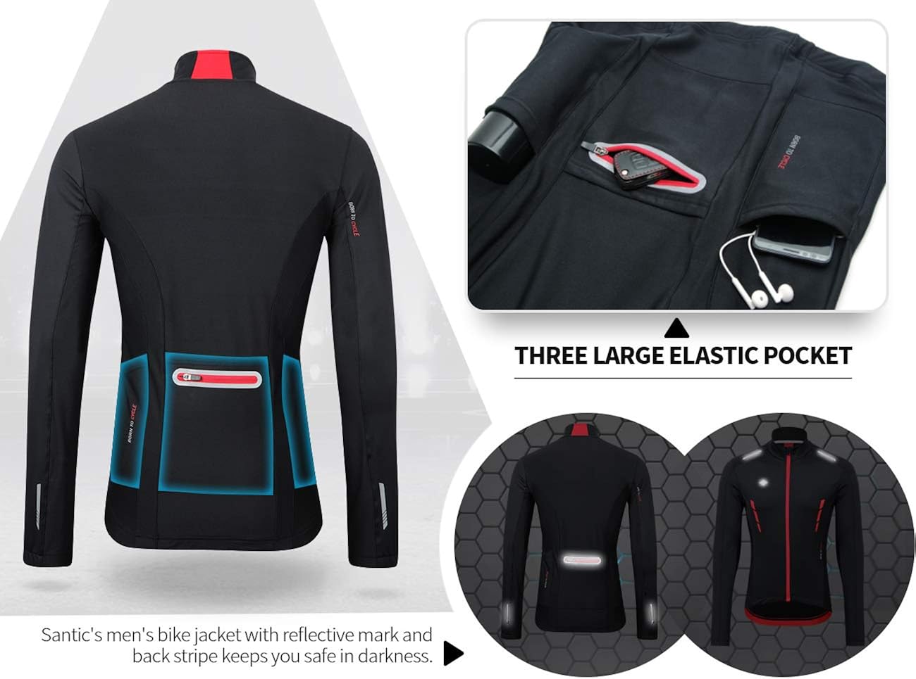 Santic Winter Cycling Jakets for Men Thermal Bike Running Jacket Windproof Breathable Windbreaker : Clothing