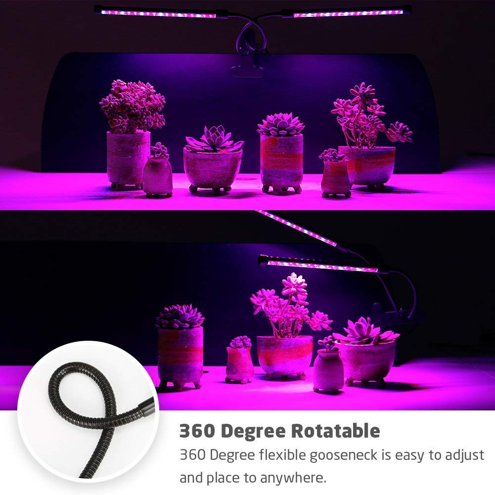 Indoor Plant Grow Light, GIGRIN 27W Plant Light 4/8/12H Timer Grow Lamp for Indoor Plants Hydroponics, Adjustable Gooseneck, Dual Head and Red/Blue LED Beads Divide Control (5 Dimmable Levels)