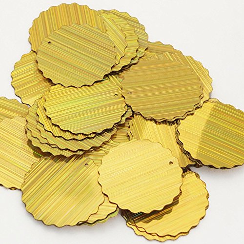 Gold City Lights Reflective Metallic Wavy Round Ruffle Edge 30mm Couture Sequin Paillettes. Made in USA. Loose sequins for embroidery, bridal, applique, arts, crafts, and embellishment.