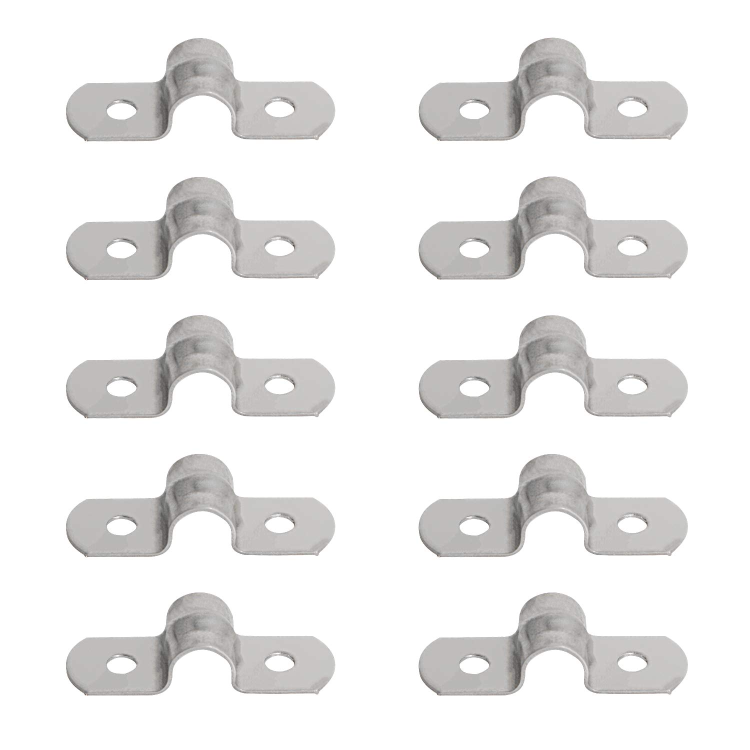 Aopin 8mm Rigid Pipe Strap Clamp 2 Holes Strap U Bracket Tube Strap Tension Clips 201 Stainless Steel, for Pipe Fixing, Silver, 10Pcs
