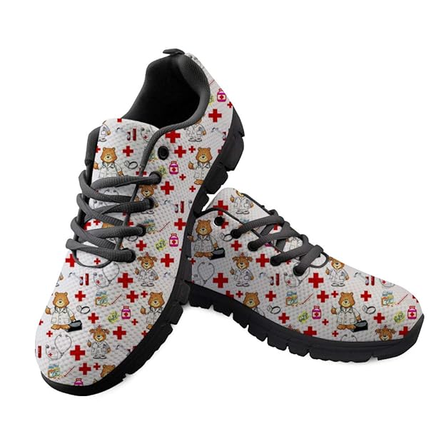 Nopersonality Damen Laufschuhe Turnschuhe Schnürer Sportschuhe Sneaker Cartoon Nurse Bear Karikatur Bär