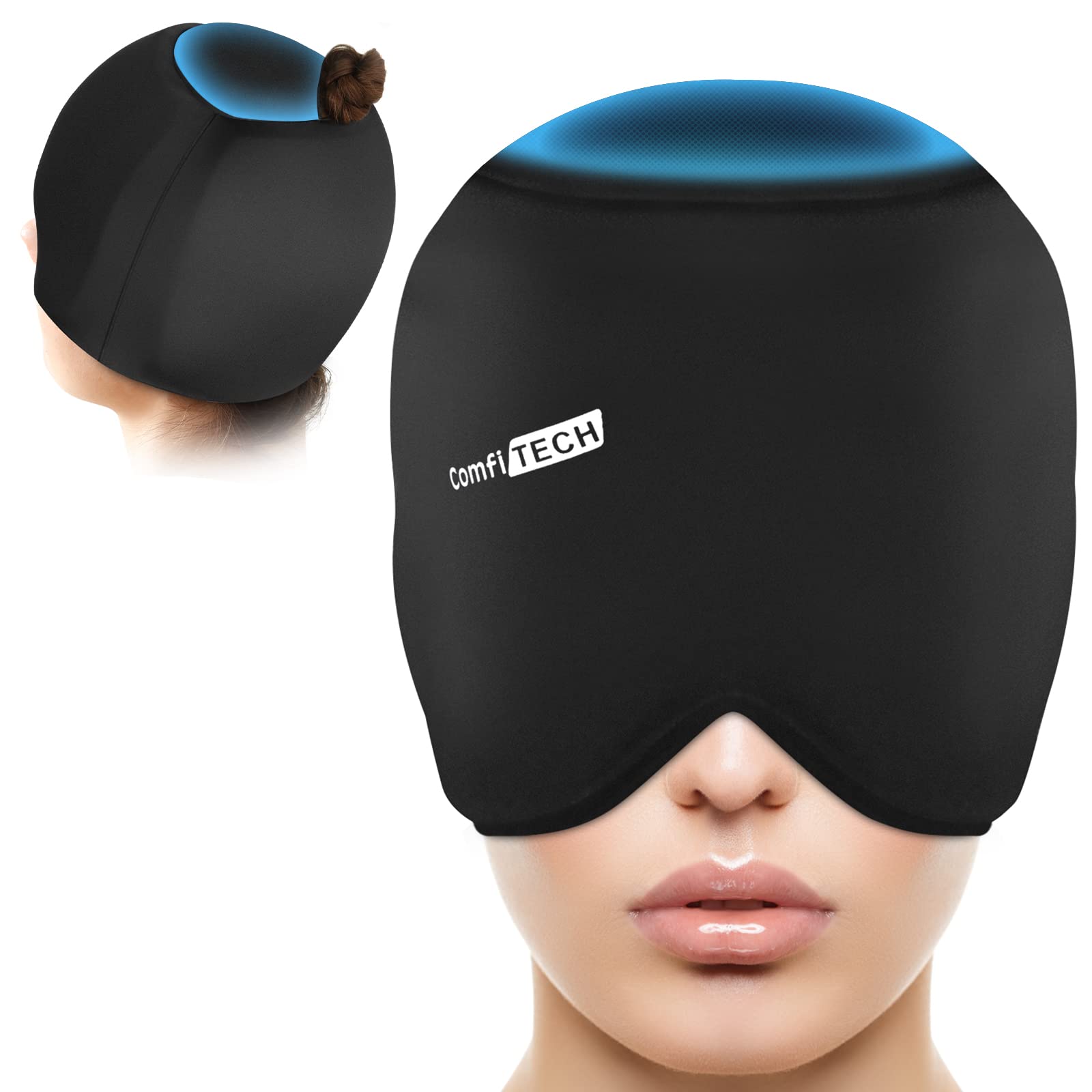 Photo 1 of ComfiTECH Head Ice Pack Wrap with Top Coverage Cold Cap Cooling Gel Hat, Medium, Black