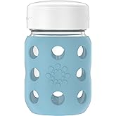 Lifefactory 8-Ounce Wide Neck Glass Baby Bottle with Protective Silicone Sleeve and Flat Cap, Denim (LG2231WDE4)