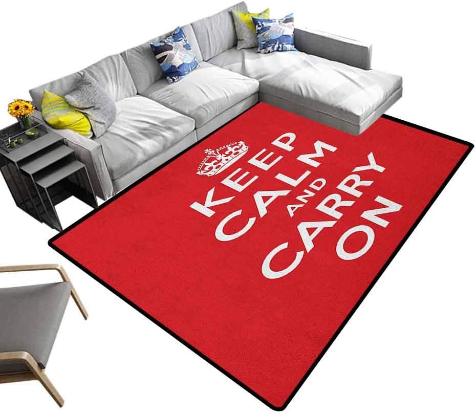 Keep Calm Indoor Area Rug Red and White Composition with Keep Calm and Carry On Text and a Royal UK Crown Rug for Living Room，Kids Room，Bedroom Red White (6'6"x8')