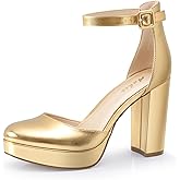 Ankis Black Platform Closed Toe Heels for Women, Womens Heels Closed Round Toe Chunky Block Pumps Shoes, 4 Inch