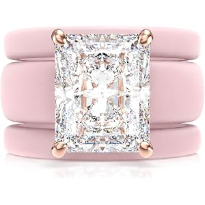 Rinfit Silicone Ring Set, Emerald Cut CZ & 2 Thin Bands | AAAAA Grade Cubic Zirconia, Stackable Rings for Women, Soft Flexibl